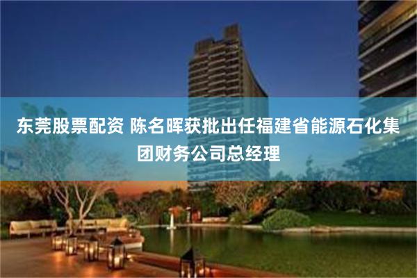 东莞股票配资 陈名晖获批出任福建省能源石化集团财务公司总经理